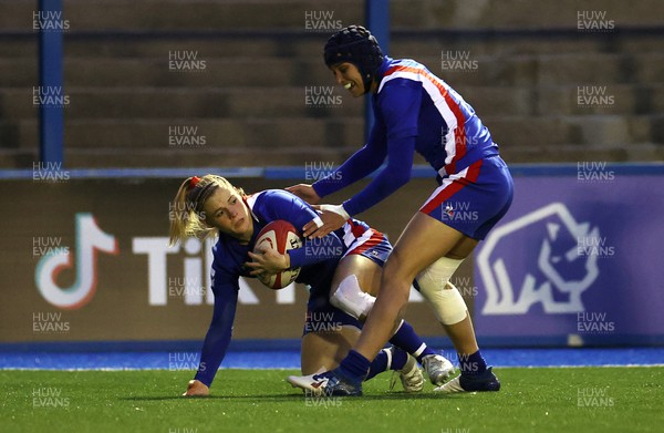 220422 - Wales Women v France Women - TikTok Womens Six Nations - Chloe Jacquet of France celebrates scoring a try with team mates