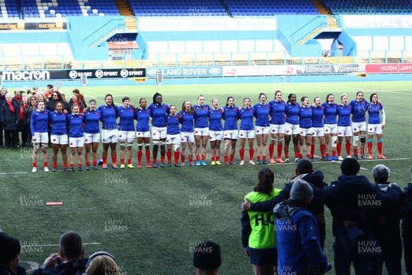 230220 - Wales Women v France Women - Women's 6Nations Championship -  Players of France line up for the anthems 