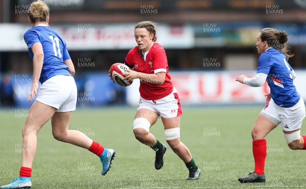 230220 - Wales Women v France Women, Womens Six Nations Championship 2020 - Alisha Butchers of Wales takes on Marine Menager of France and Laure Sansus of France
