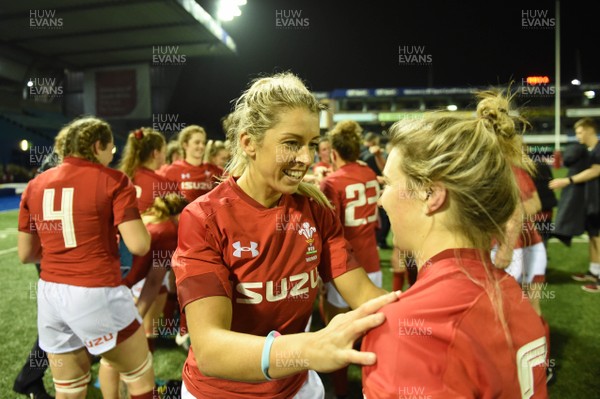 161118 - Wales Women v Hong Kong Women - Alecs Donnovan and Keira Bevan of Wales at the end of the game