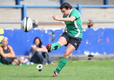 01.08.10.. Wales Women v Ireland Women, Women's Rugby World Cup 2010 Warm-Up Fixture -  Wales' Awen Thomas kicks the winning penalty 