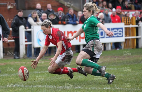 030213 - Wales Women v Ireland Women, 2013 RBS Womens 6 Nations, Aberavon - Wales' Caryl James is denied a try by the boot of Ireland's Alison Miller