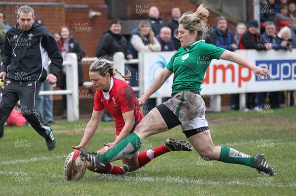 030213 - Wales Women v Ireland Women, 2013 RBS Womens 6 Nations, Aberavon - Wales' Caryl James is denied a try by the boot of Ireland's Alison Miller