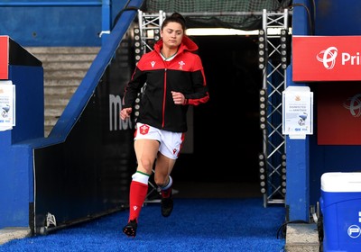 100421 - Wales Women v Ireland Women - Women's Six Nations - Robyn Wilkins of Wales runs out for her 50th cap