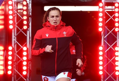 100421 - Wales Women v Ireland Women - Women's Six Nations - Siwan Lillicrap of Wales leads her side out