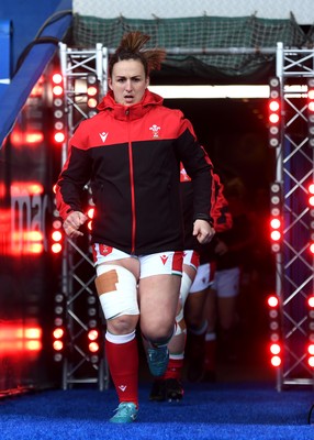 100421 - Wales Women v Ireland Women - Women's Six Nations - Siwan Lillicrap of Wales leads her side out