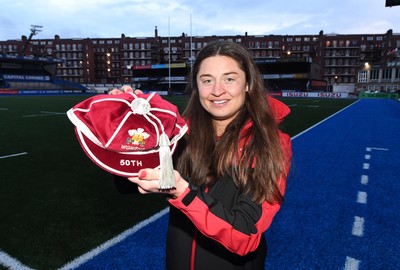 100421 - Wales Women v Ireland Women - Women's Six Nations - Robyn Wilkins of Wales with her 50th cap