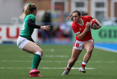 100421 - Wales Women v Ireland Women - Women's 2021 Six Nations Pool B - Courtney Keight of Wales is tackled by Lauren Delany of Ireland