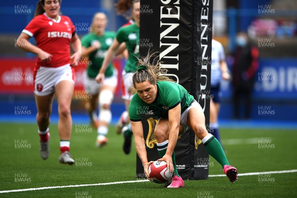 100421 - Wales Women v Ireland Women - Women's Six Nations - Beibhinn Parsons of Ireland scores try