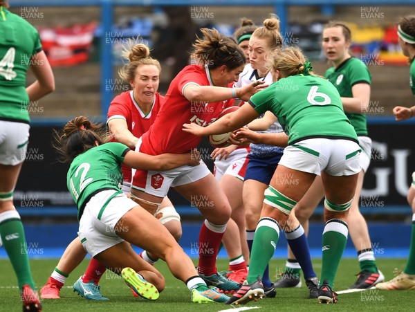 100421 - Wales Women v Ireland Women - Women's Six Nations - Siwan Lillicrap of Wales is tackled by Sene Naoupu of Ireland