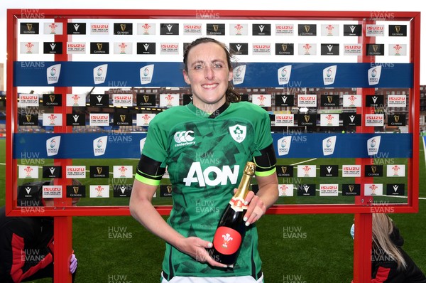 100421 - Wales Women v Ireland Women - Women's Six Nations - Hannah Tyrrell of Ireland with the player of the match award