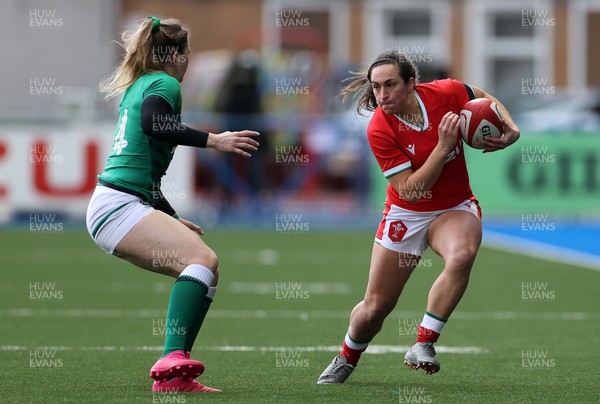 100421 - Wales Women v Ireland Women - Women's 2021 Six Nations Pool B - Courtney Keight of Wales is tackled by Lauren Delany of Ireland