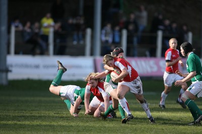 13.03.11 Wales Women v Ireland Women ... Wales Rhian Bowden is tackled by Joy Neville. 