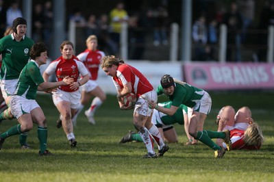 13.03.11 Wales Women v Ireland Women ... Wales Rhian Bowden is tackled by Joy Neville. 