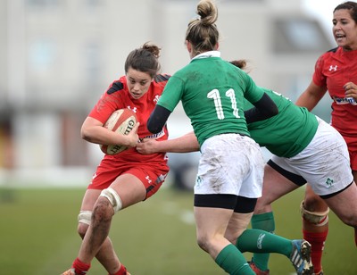 150315 - Wales Women v Ireland Women - RBS Womens 6 Nations 2015 -Sioned Harries of Wales is tackled by Alison Miller and Paula Fitzpatrick of Ireland