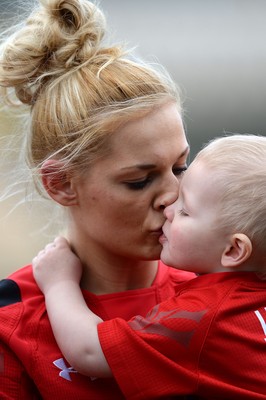 150315 - Wales Women v Ireland Women - RBS Womens 6 Nations 2015 -Kerin Lake of Wales with her two-year-old son Jacob