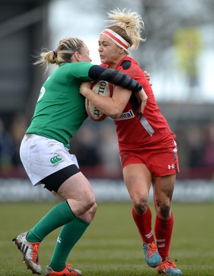 150315 - Wales Women v Ireland Women - RBS Womens 6 Nations 2015 -Adi Taviner of Wales is tackled by Niamh Briggs of Ireland