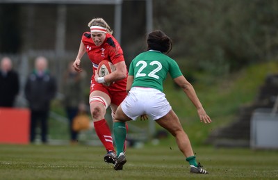 150315 - Wales Women v Ireland Women - RBS Womens 6 Nations 2015 -Rebecca Rowe of Wales takes on Sene Naoupu of Ireland