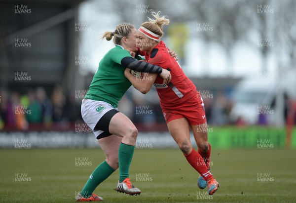 150315 - Wales Women v Ireland Women - RBS Womens 6 Nations 2015 -Adi Taviner of Wales is tackled by Niamh Briggs of Ireland