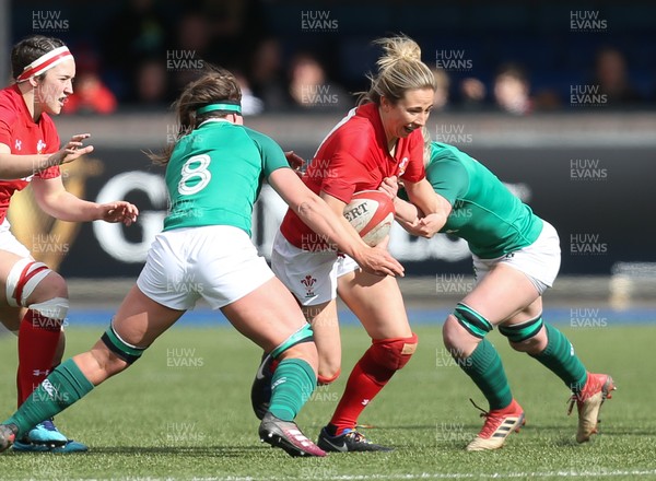 170319 - Wales v Ireland, Women's Six Nations 2019 - Elinor Snowsill of Wales is tackled