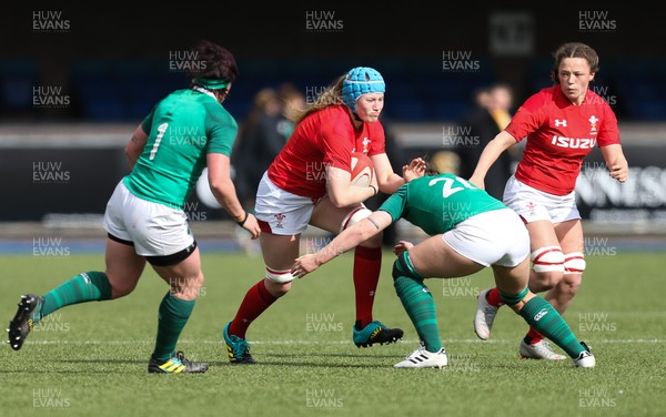 170319 - Wales v Ireland, Women's Six Nations 2019 - Gwen Crabb of Wales charges forward