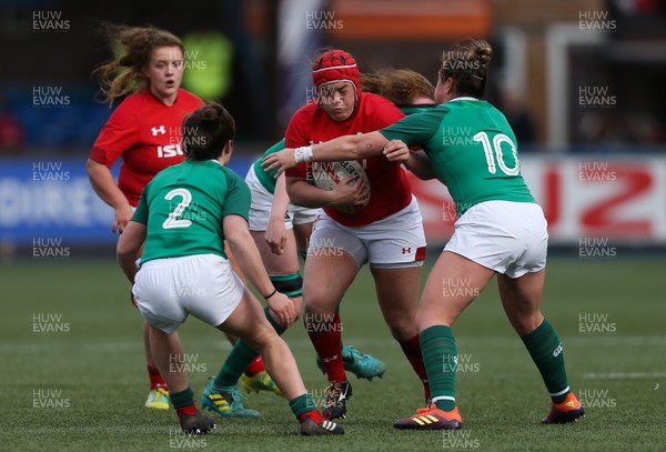 170319 - Wales v Ireland, Women's Six Nations 2019 - Carys Phillips of Wales crashes into the Irish defence