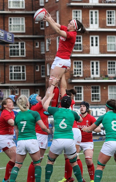 170319 - Wales v Ireland, Women's Six Nations 2019 - Mel Clay of Wales claims line out ball