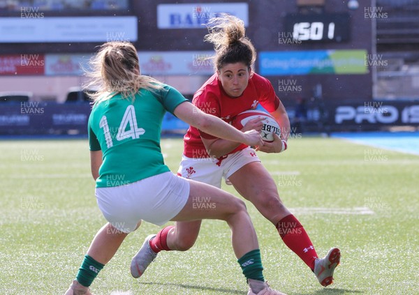 170319 - Wales v Ireland, Women's Six Nations 2019 - Jess Kavanagh of Wales takes on Eimear Considine of Ireland