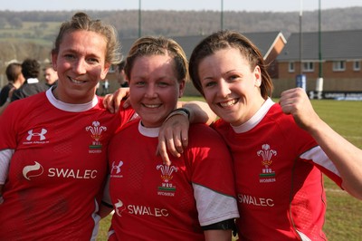 21.03.09 Wales vs. Ireland. Women's 6 Nations. (L-R) Clare Flowers, Rhian Bowden & Rachel Poolman are all smiles as The Wales Women's rugby team win the Triple Crown. 