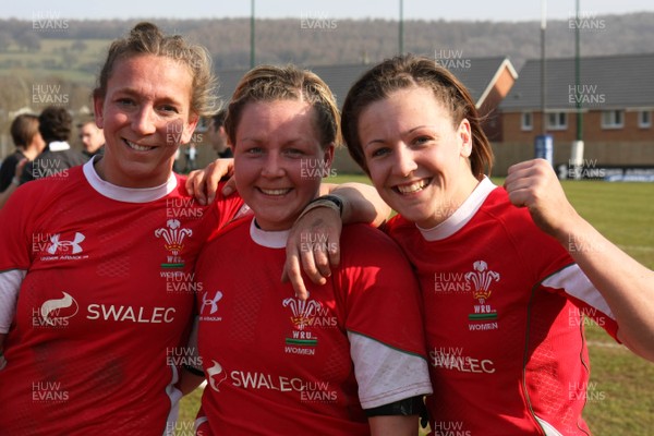 21.03.09 Wales vs. Ireland. Women's 6 Nations. (L-R) Clare Flowers, Rhian Bowden & Rachel Poolman are all smiles as The Wales Women's rugby team win the Triple Crown. 