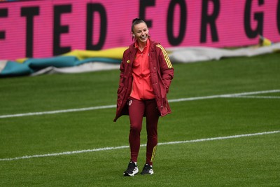 030625 - Wales Women v Italy Women - UEFA Women's Nations League - Hannah Cain of Wales Women arrives at the stadium ahead of the match