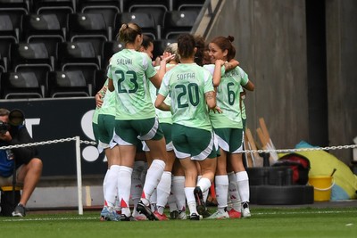 030625 - Wales Women v Italy Women - UEFA Women's Nations League - Cristina Girelli of Italy Women celebrates scoring a goal with team mates