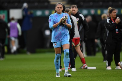 030625 - Wales Women v Italy Women - UEFA Women's Nations League - Safia Middleton-Patel of Wales Women applauding fans at full time