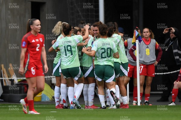 030625 - Wales Women v Italy Women - UEFA Women's Nations League - Cristina Girelli of Italy Women celebrates scoring a goal with team mates