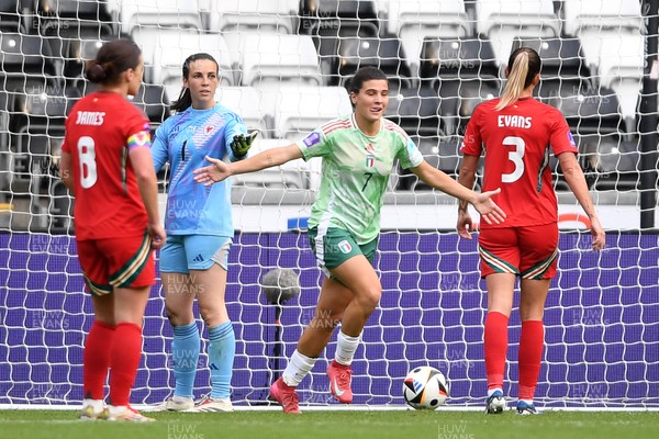 030625 - Wales Women v Italy Women - UEFA Women's Nations League - Sofia Cantore of Italy Women celebrates scoring a goal