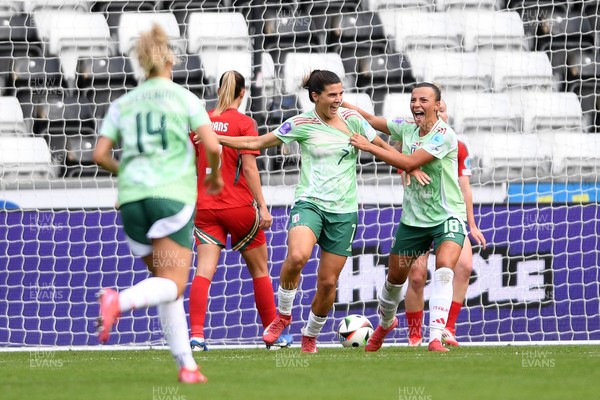 030625 - Wales Women v Italy Women - UEFA Women's Nations League - Sofia Cantore of Italy Women celebrates scoring a goal with team mates