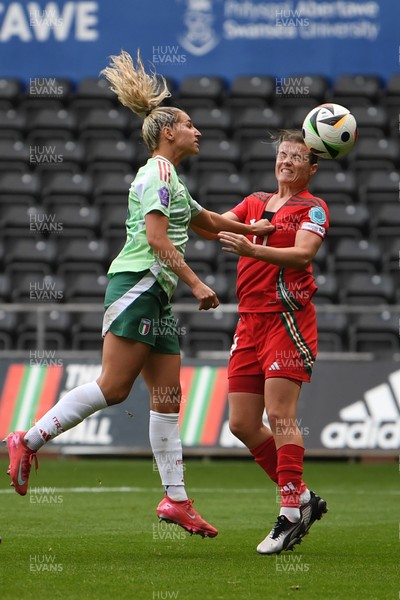 030625 - Wales Women v Italy Women - UEFA Women's Nations League - Hayley Ladd of Wales Women heads on goal