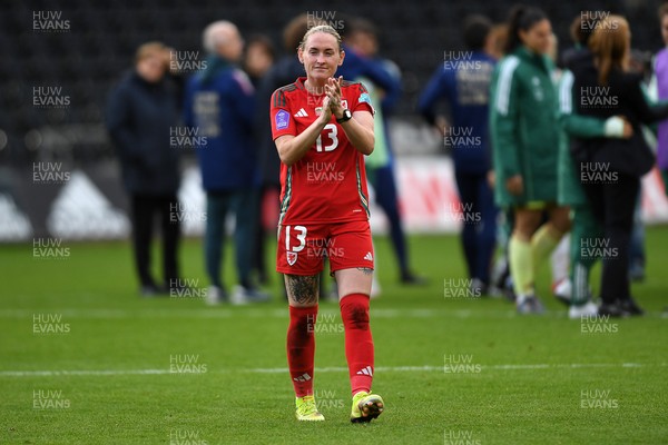030625 - Wales Women v Italy Women - UEFA Women's Nations League - Rachel Rowe of Wales Women applauding fans at full time
