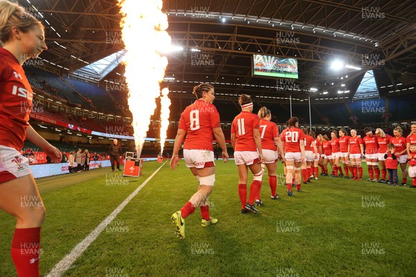 110318 - Wales Women v Italy Women - Natwest 6 Nations Championship - Wales Women walk out into the stadium
