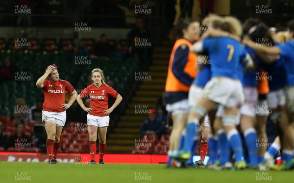 110318 - Wales Women v Italy Women - Natwest 6 Nations Championship - Dejected Carys Philips and Hannah Jones of Wales