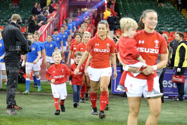 110318 - Wales Women v Italy Women - Natwest 6 Nations Championship - Kerin Lake of Wales with her son