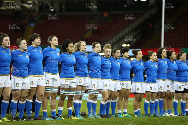 110318 - Wales Women v Italy Women - Natwest 6 Nations Championship - Italy anthem