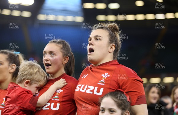 110318 - Wales Women v Italy Women - Natwest 6 Nations Championship - Carys Philips of Wales sings the anthem
