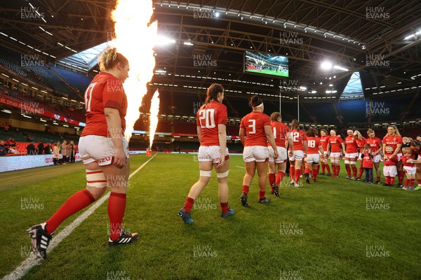 110318 - Wales Women v Italy Women - Natwest 6 Nations Championship - Wales walk out onto the pitch