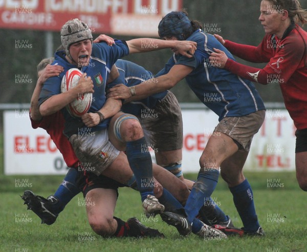 24.02.08 The Women's 6 Nations. Wales vs. Italy...  Silvia Gaudino's break is halted by Laura Prosser.  