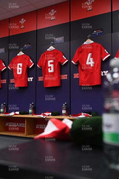 300422 - Wales Women v Italy Women - TikTok Women's Six Nations - Wales jerseys hang in the dressing room