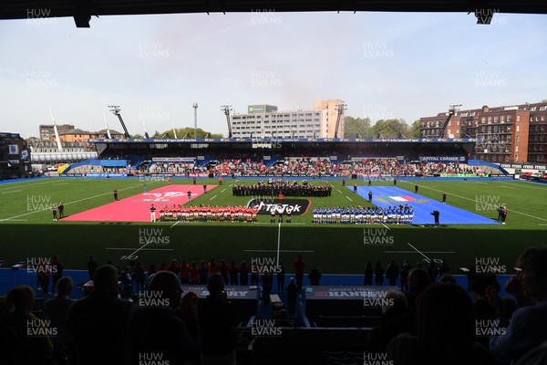 300422 - Wales Women v Italy Women - TikTok Women's Six Nations - A general view of Cardiff Arms Park during the anthems