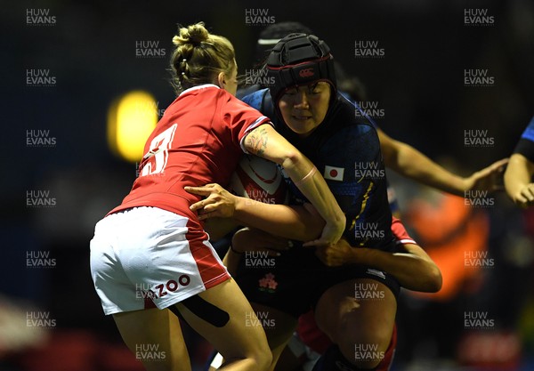 071121 - Wales Women v Japan Women - Autumn Internationals - Ayano Nagai of Japan is tackled by Keira Bevan of Wales