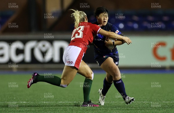 071121 - Wales Women v Japan Women - Autumn international - Nijiho Nagata of Japan is tackled by Megan Webb of Wales