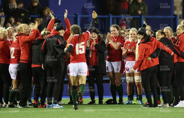 071121 - Wales Women v Japan Women - Autumn international - Jasmine Joyce of Wales returns to the team huddle after winning player of the match